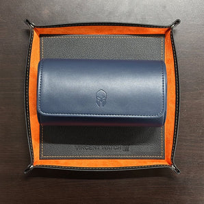 3 Slots Leather Watch Case in Navy - Vincent Watch