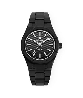 NIVADA GRENCHEN AUTOMATIC F77 BLACK CERAMIC BRAIDED DIAL 37MM 68004A77 - Vincent Watch