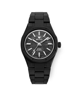 NIVADA GRENCHEN AUTOMATIC F77 BLACK CERAMIC METEORITE DIAL 37MM 68020A77 - Vincent Watch