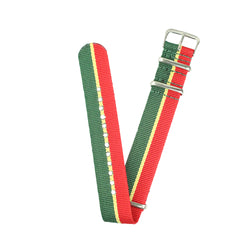 20mm Fabric strap (Green/Yellow/Red) with Silver Buckle - Vincent Watch